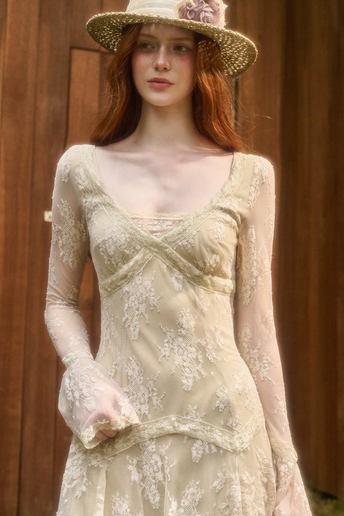 Embossed Lace Cinched Waist Dress