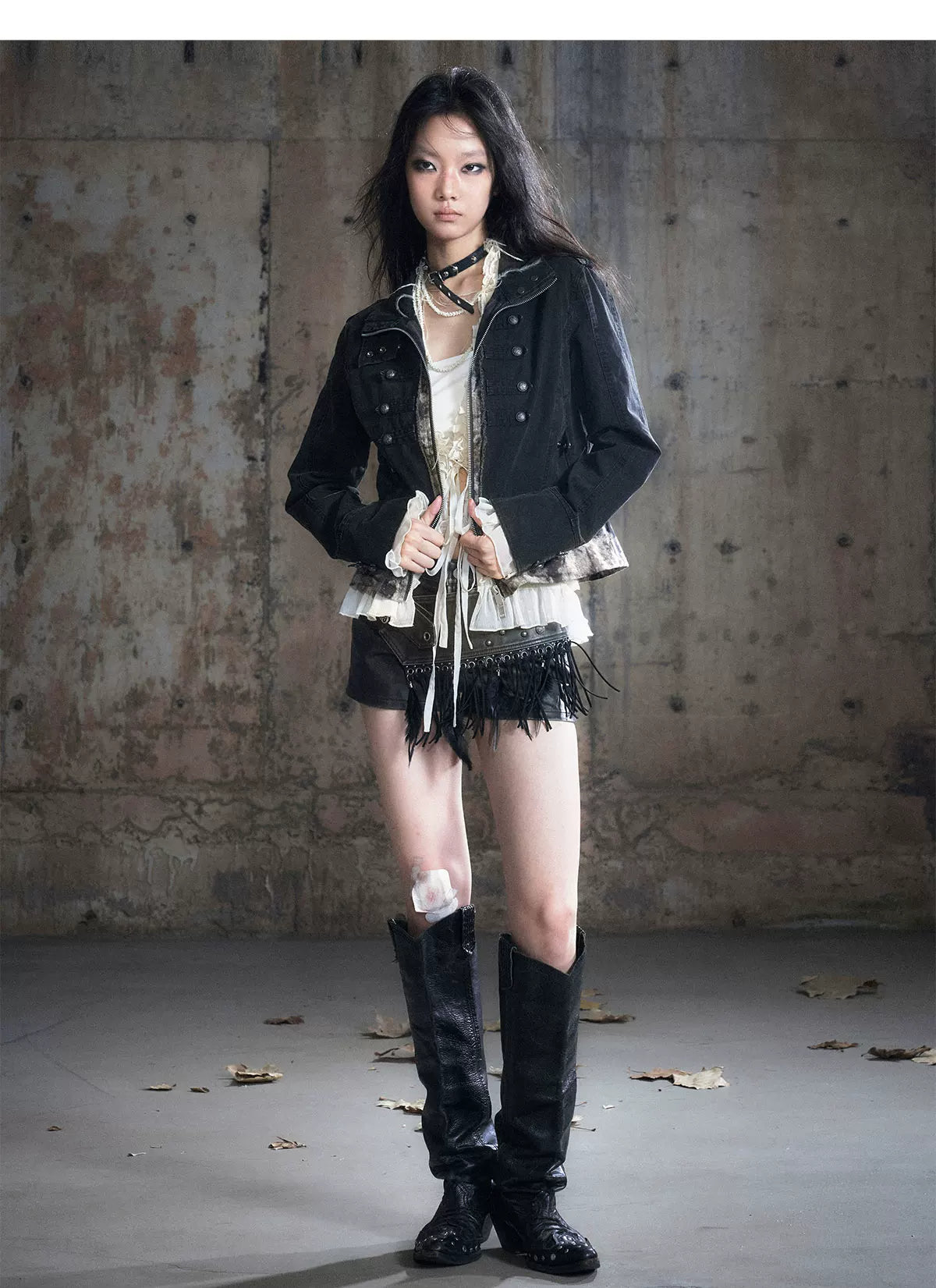 Washed Patchwork Zip Jacket