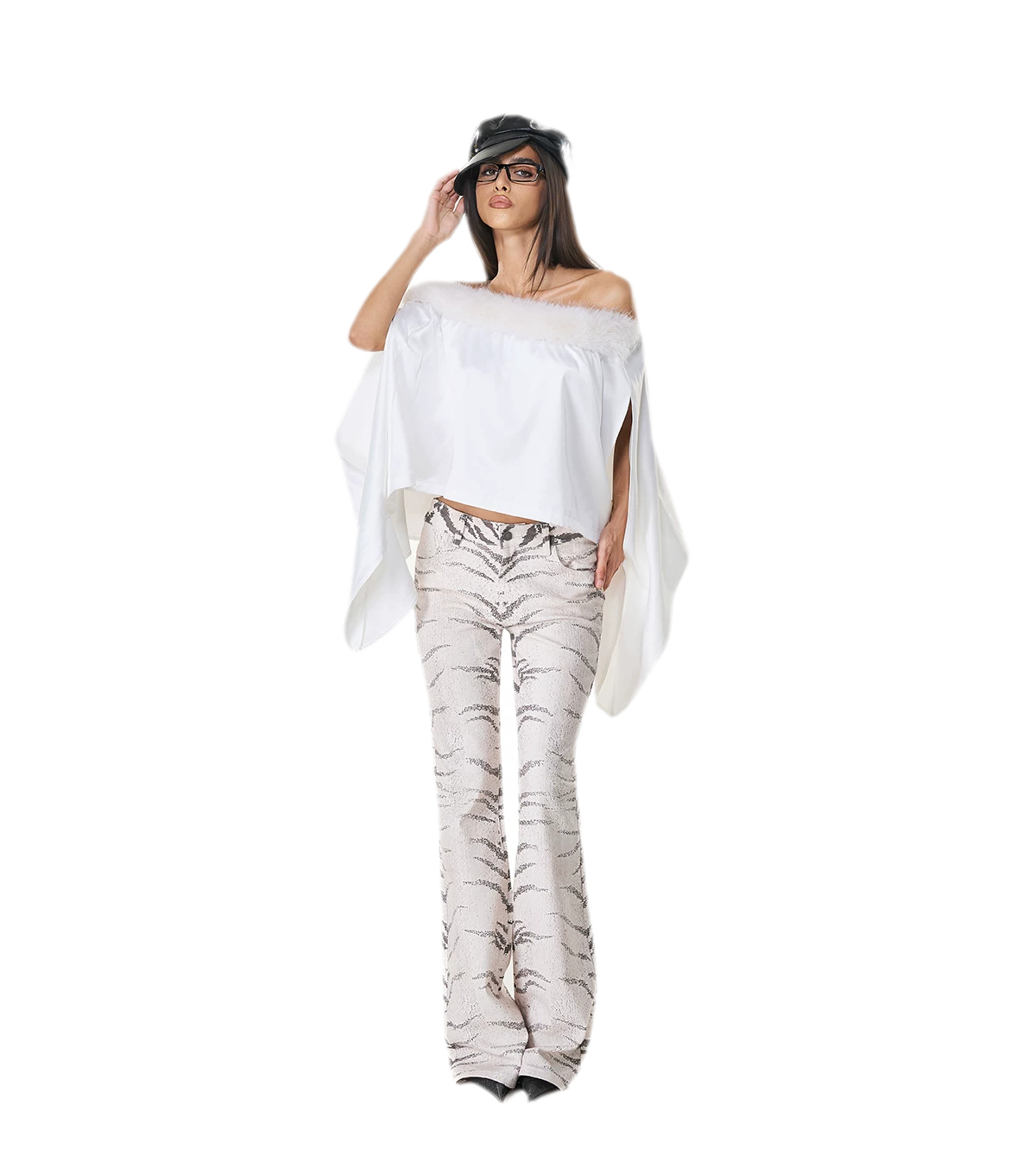 Quần jean ống loe họa tiết ngựa vằn washed