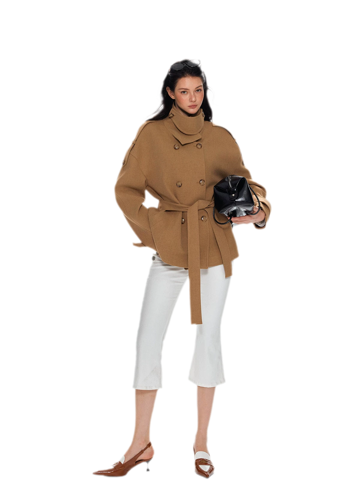 Wool Stand-Collar Belted Coat
