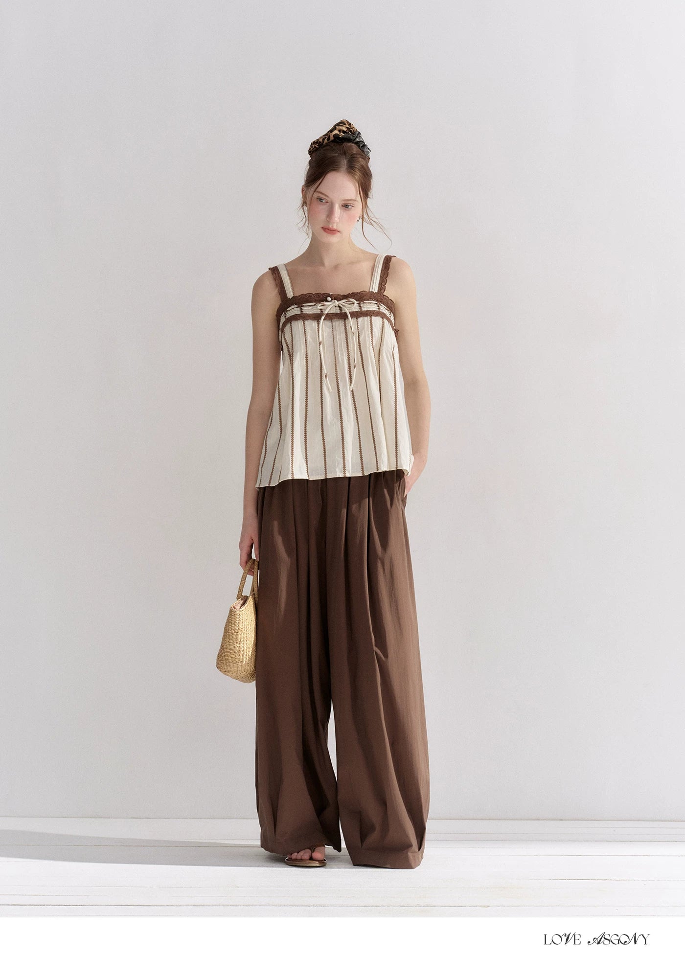 Striped Lace-Trim Tie-Front Camisole