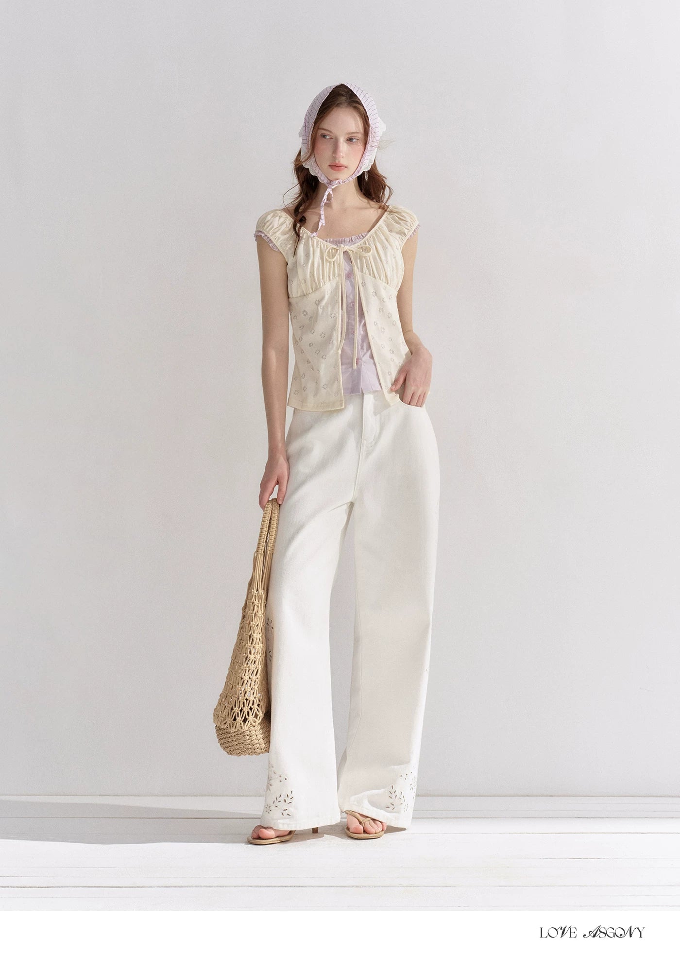 Embroidered Washed Wide-Leg Jeans