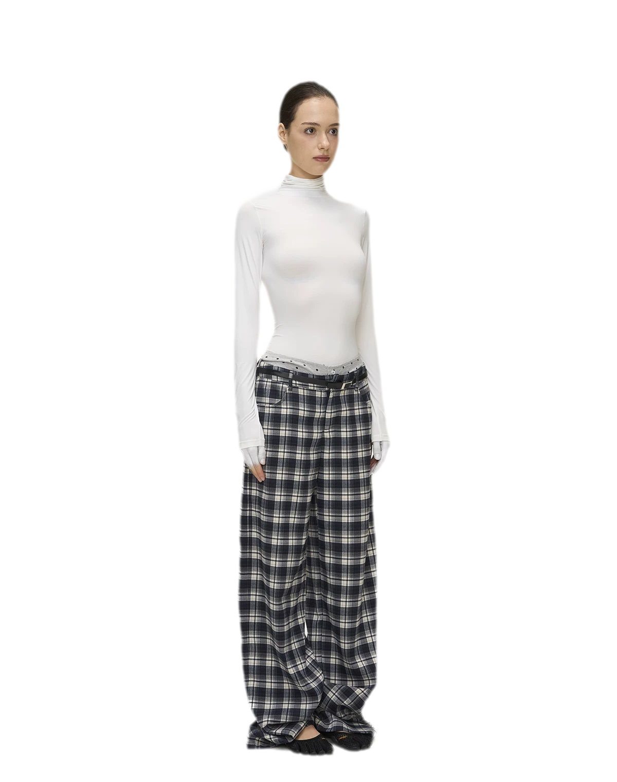 Brushed Plaid Wide-Leg Pants