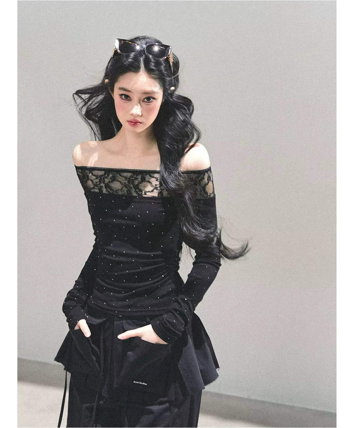 Off-Shoulder Lace Dot Tee