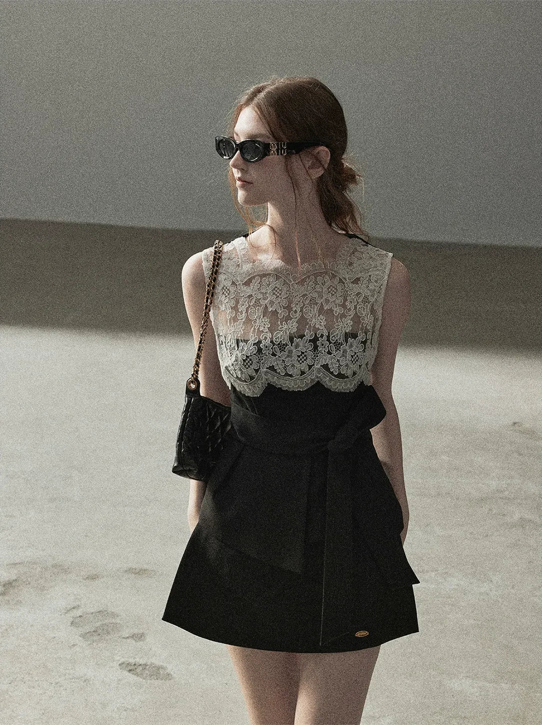 Lace Color-Block Sleeveless Top