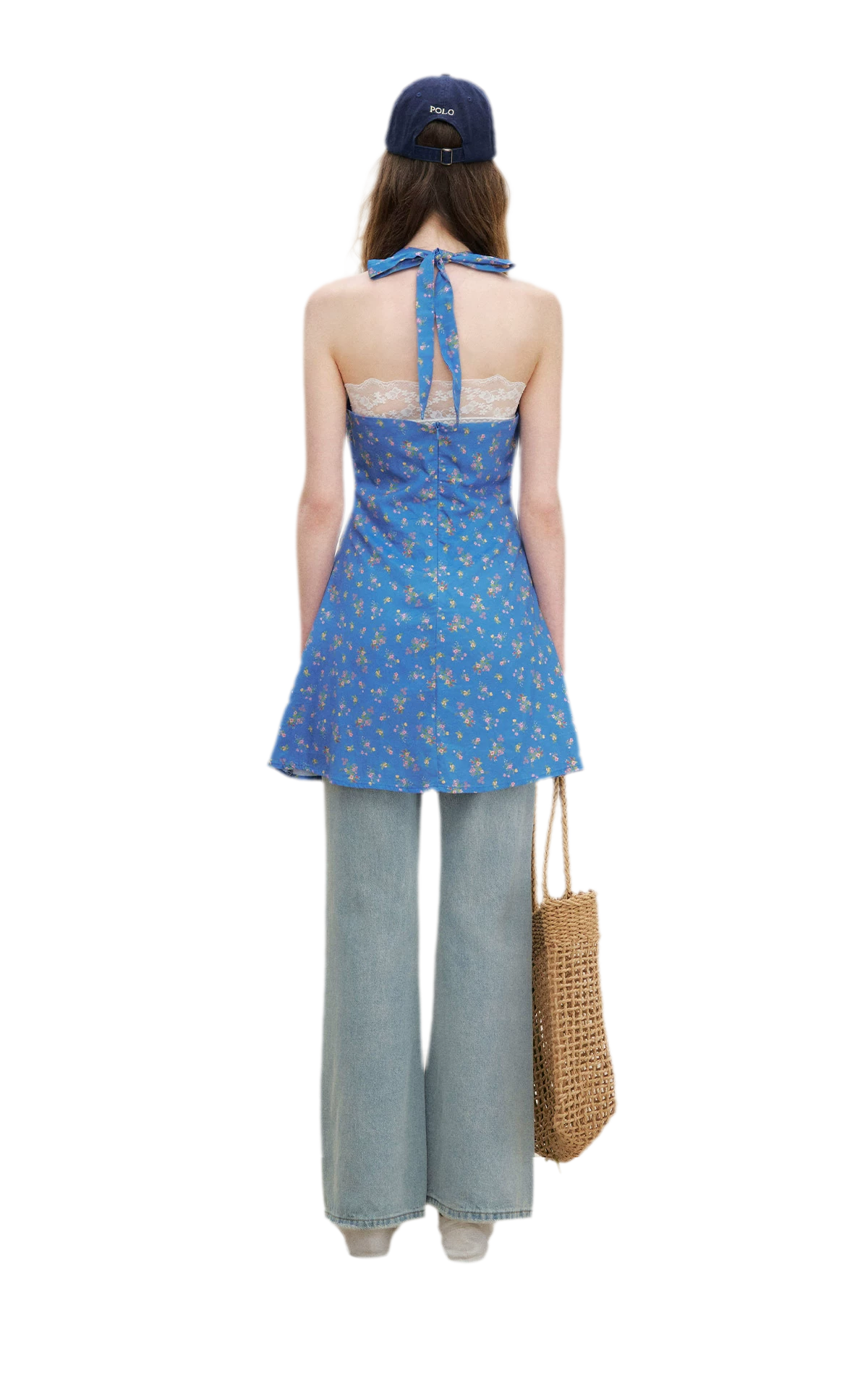 Romantic French Halter V-neck Floral Dress