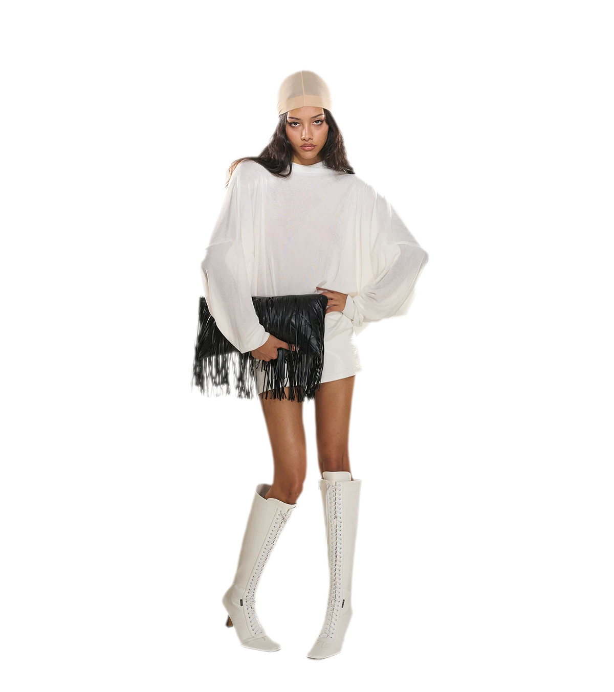 Rhinestone Open-Back Batwing Dress