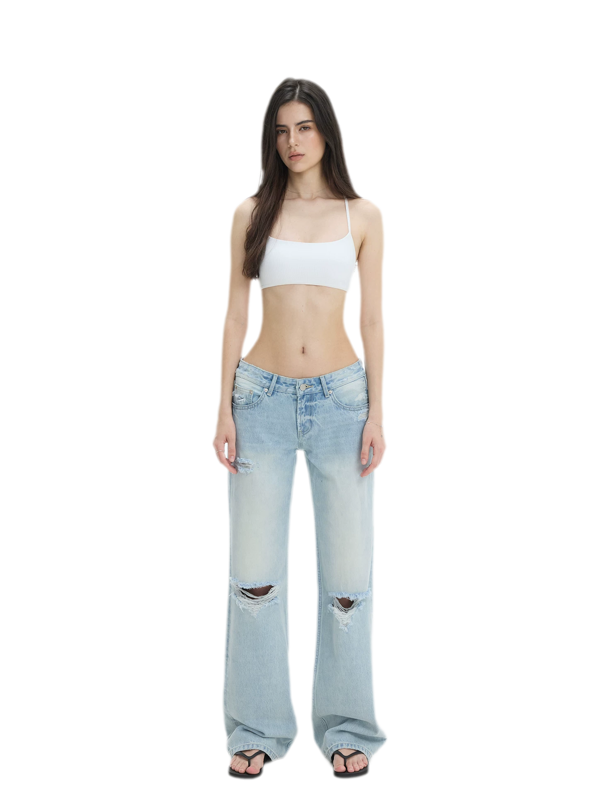 Washed Distressed Straight-Leg Jeans