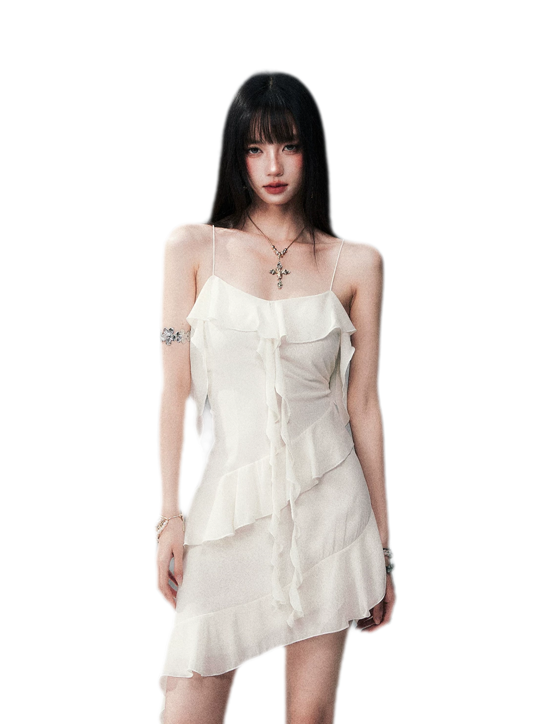 Ruffled Asymmetric Cami Dress