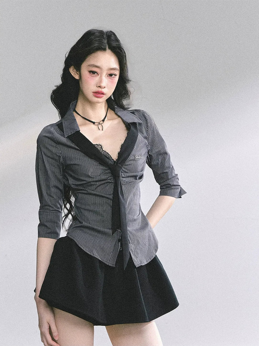 細條紋蕾絲 Polo 衫