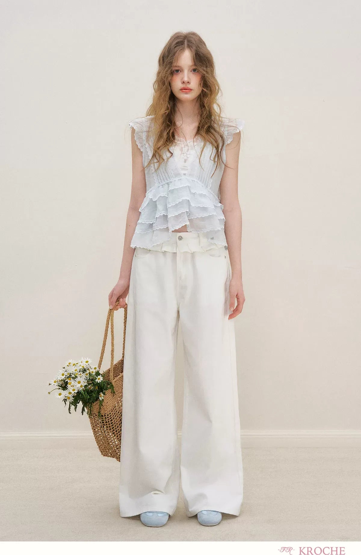 Organza Lace Ruffle Sleeveless Top