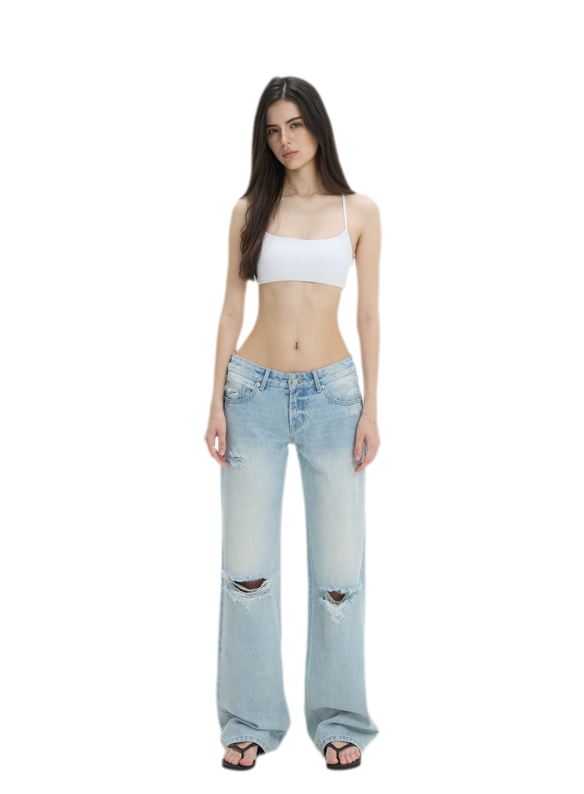 Washed Distressed Straight-Leg Jeans