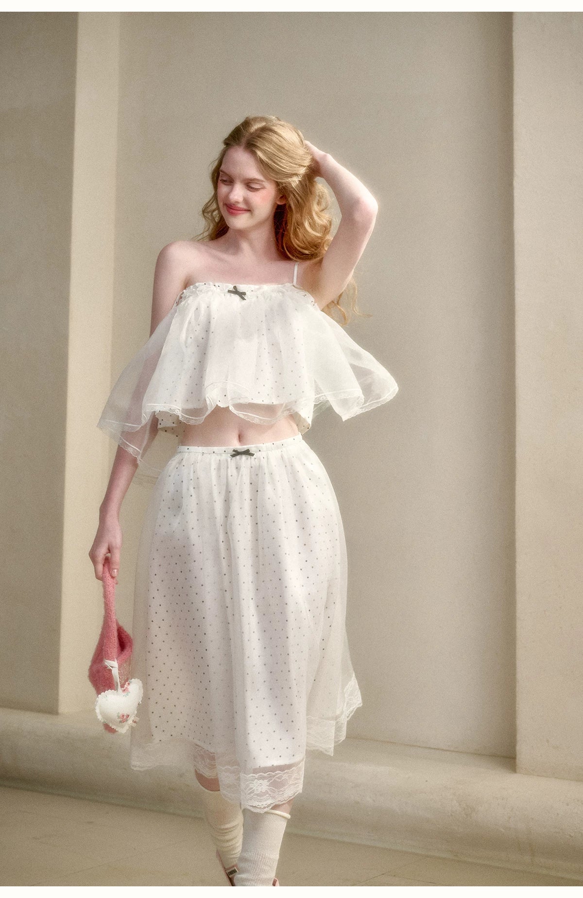 Babydoll Pearl Organza Polka Dot Set