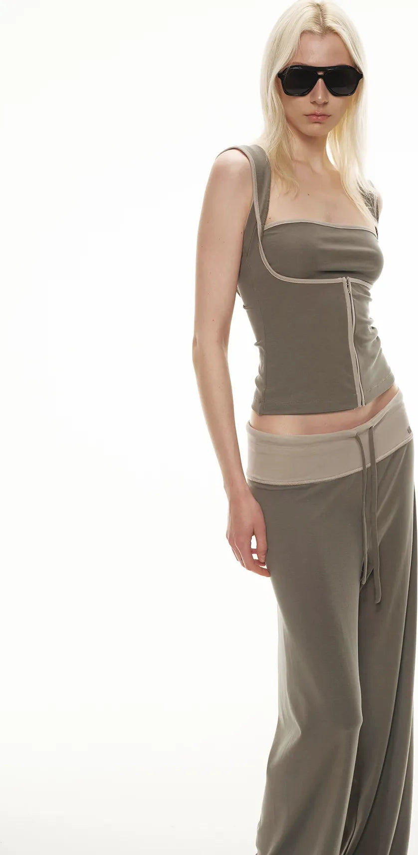 Tencel Knit Two-Piece Hoodie Vest & Drawstring Pants