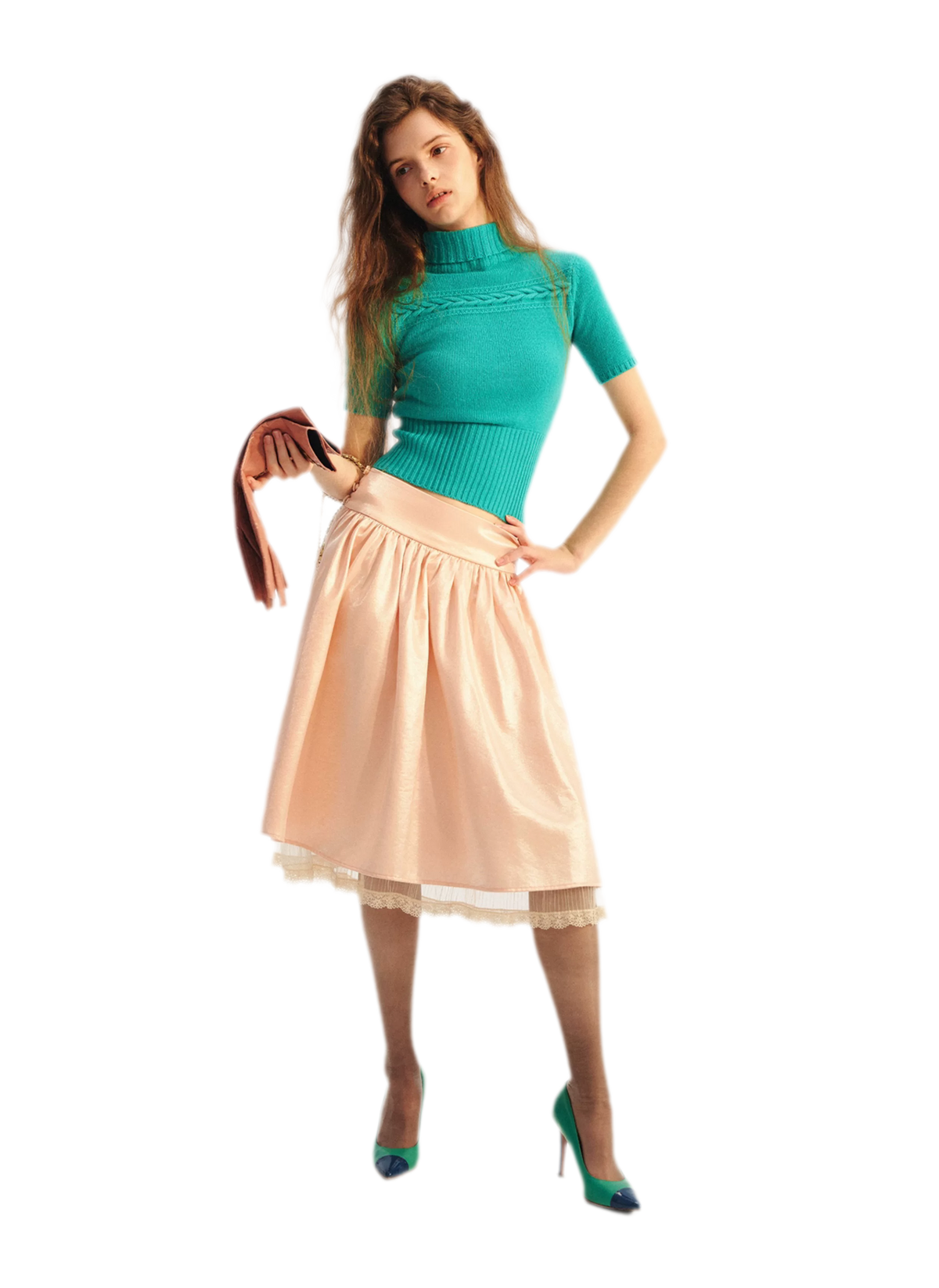 Jersey de cuello alto corto de punto trenzado 100% lana