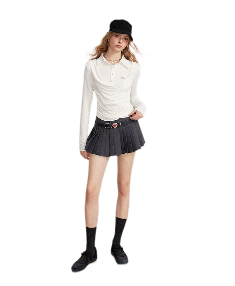 Contrast Pleated A-Line Mini Skirt