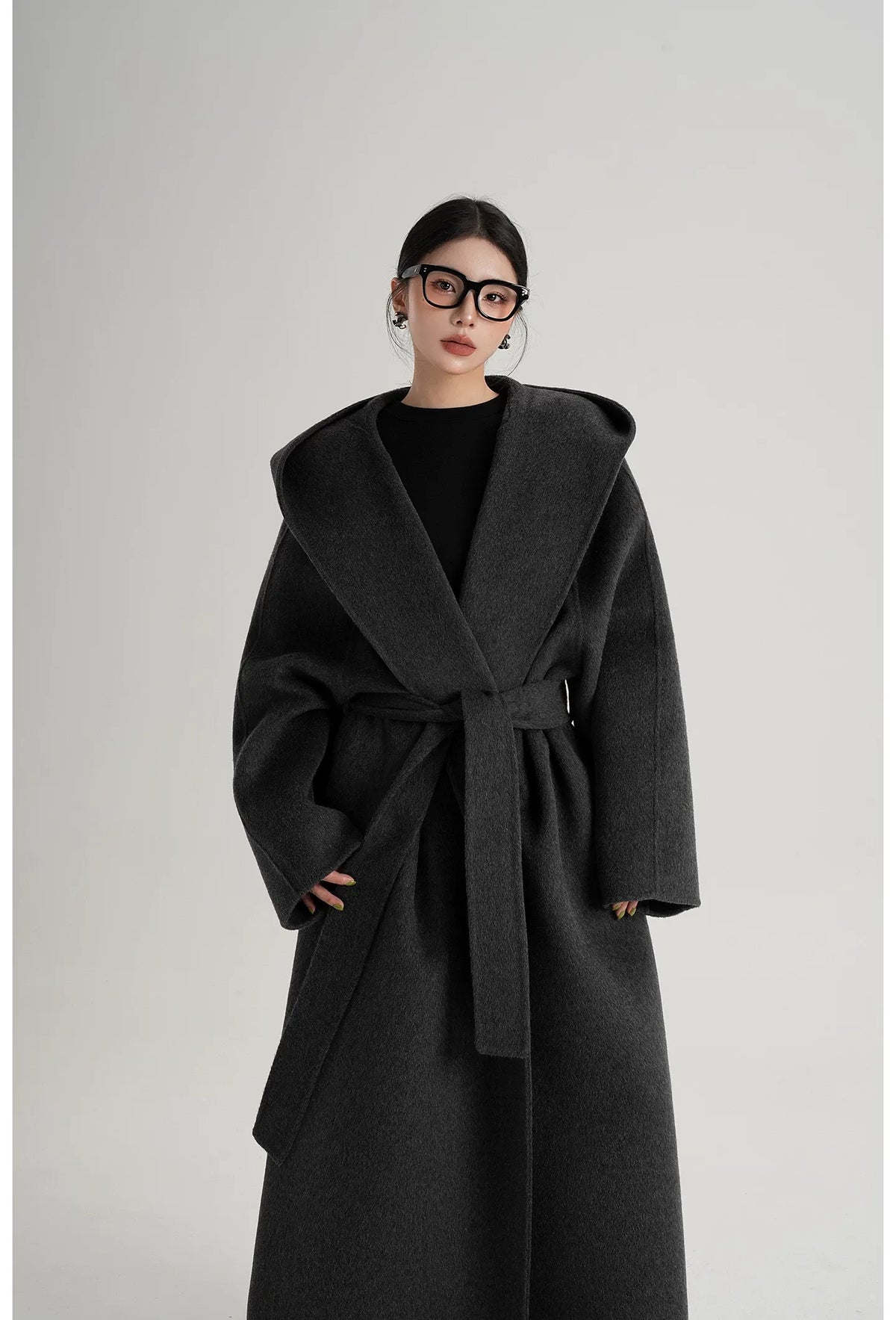 Hand-Sewn Oversized Hooded Wool Coat
