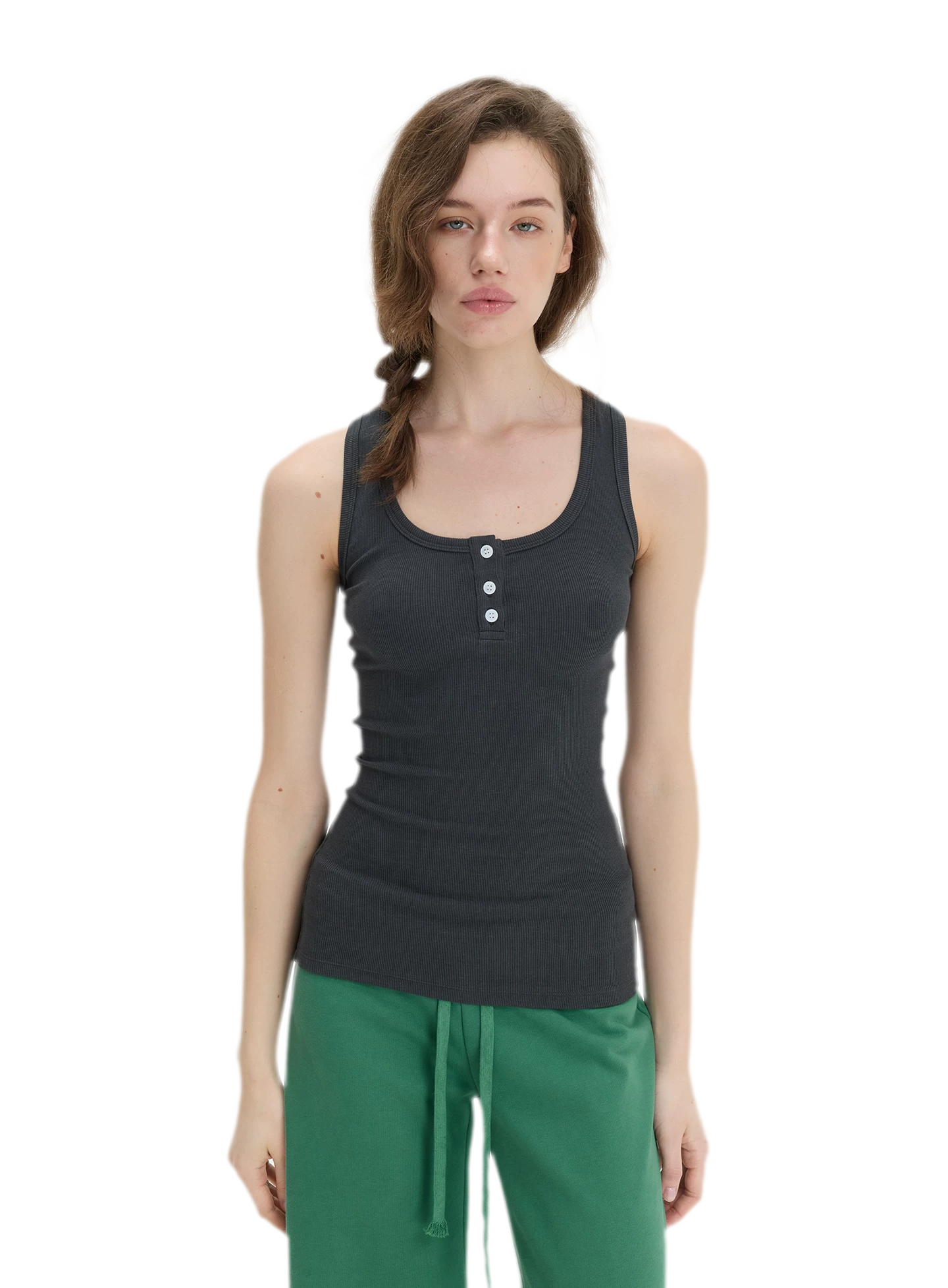 Ribbed Slim-Fit Henley Tank