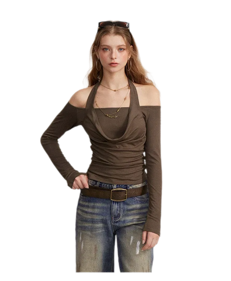 Draped Off-Shoulder Long-Sleeve Top