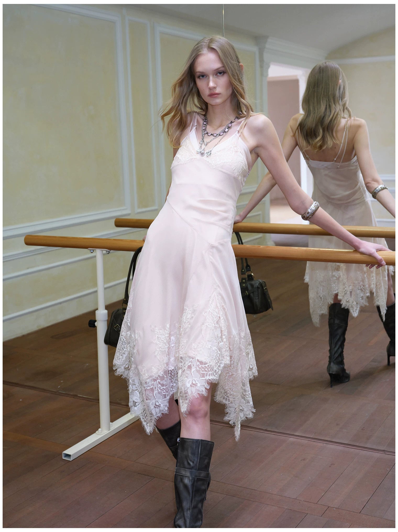 Lace Hem Layered V-Neck Camisole Dress