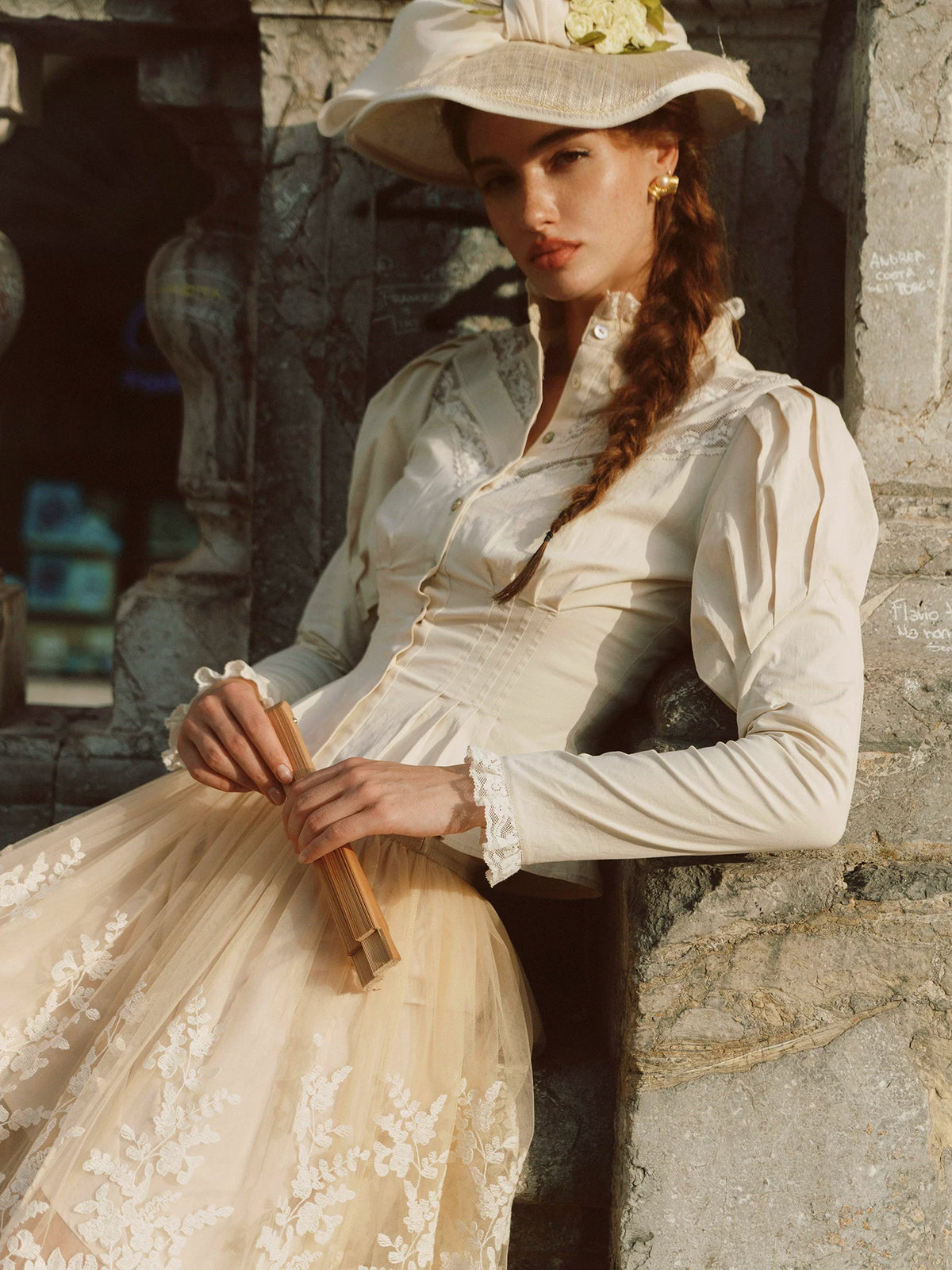Lace Trim Victorian Midi Dress