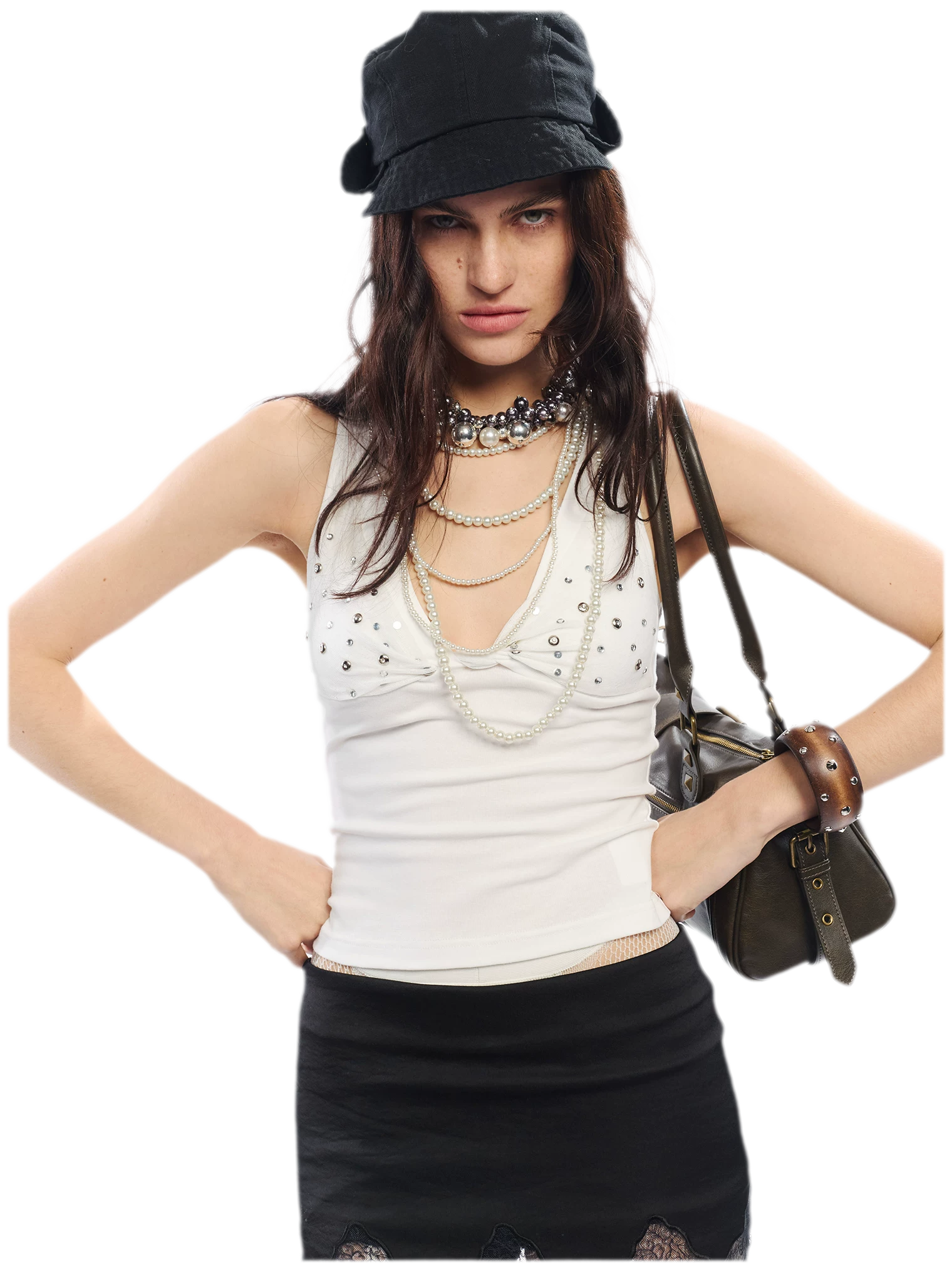 Leopard Print Rhinestone V-neck Camisole