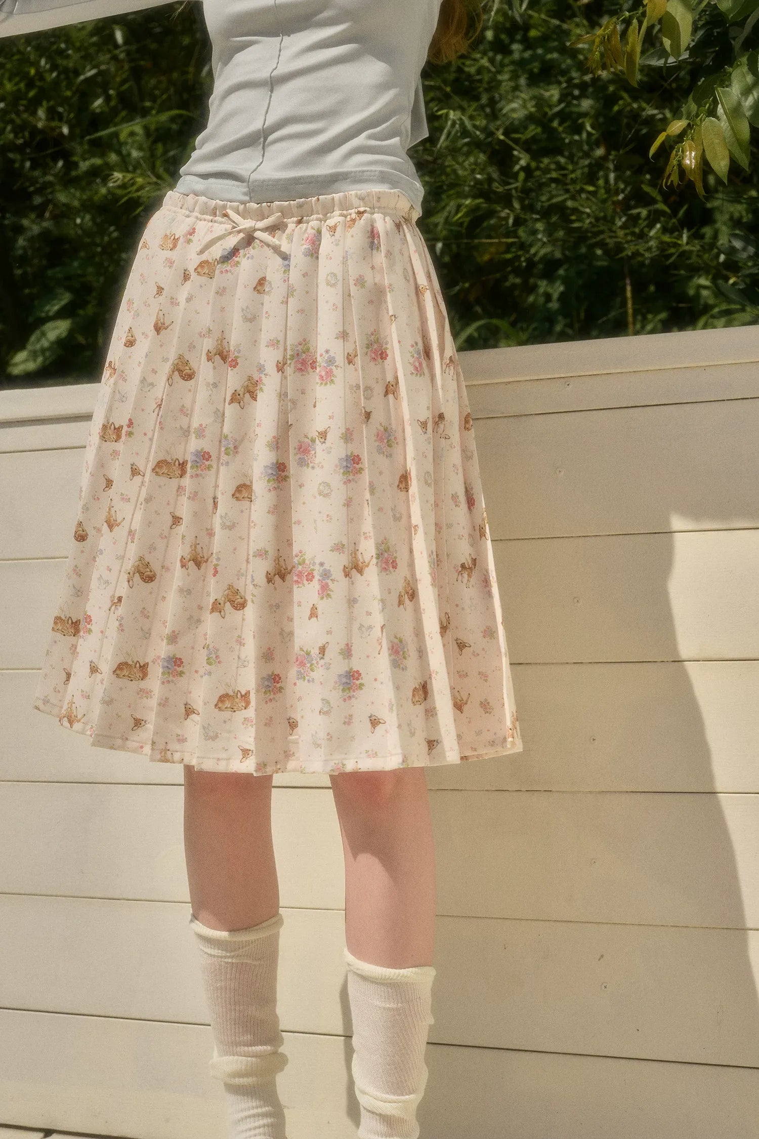Pleated Printed A-Line Skirt