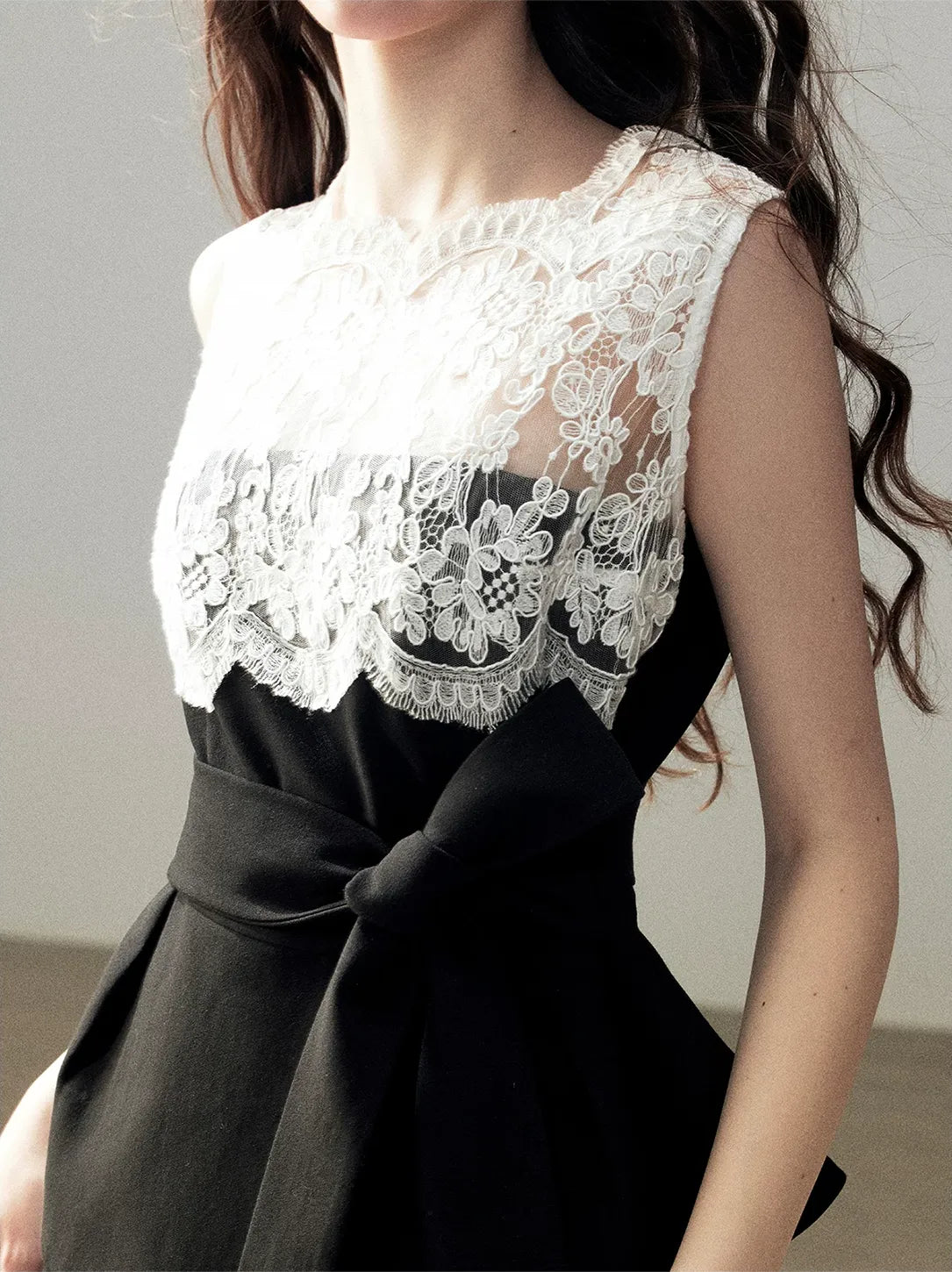 Lace Color-Block Sleeveless Top