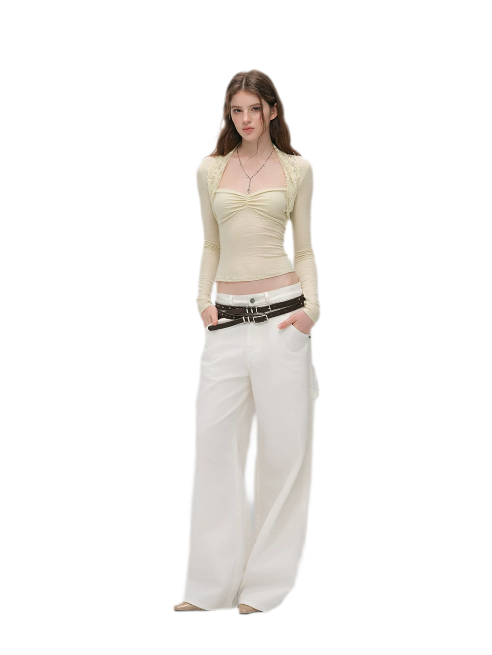 Enzyme-Washed Wide-Leg Utility Jeans