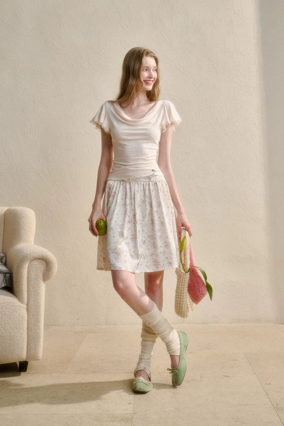 Airy V-Neck Ribbed T-Shirt