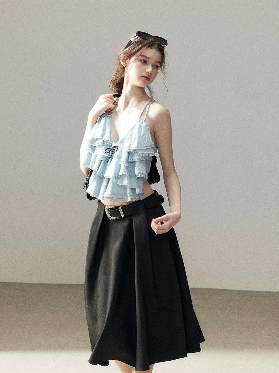 Pleated V-Neck Set