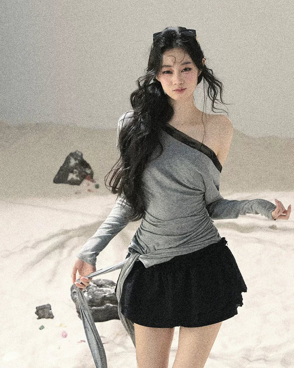 AOMALM Lace Overlay Off-Shoulder T-shirt – view 16