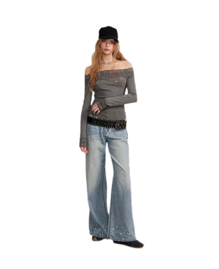 Lace Panel Off-Shoulder T-Shirt