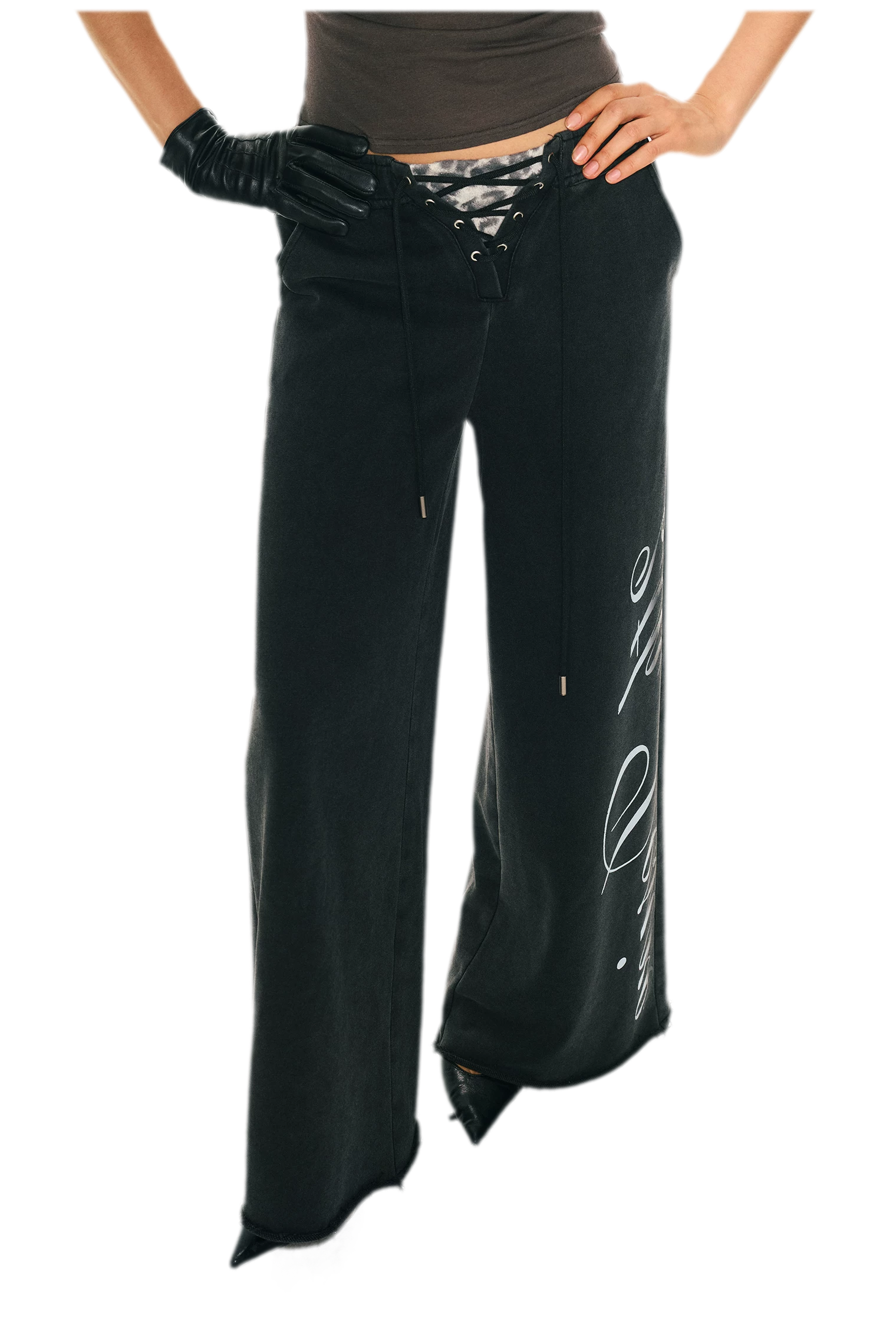 Vintage Letter Print Wide-Leg Pants
