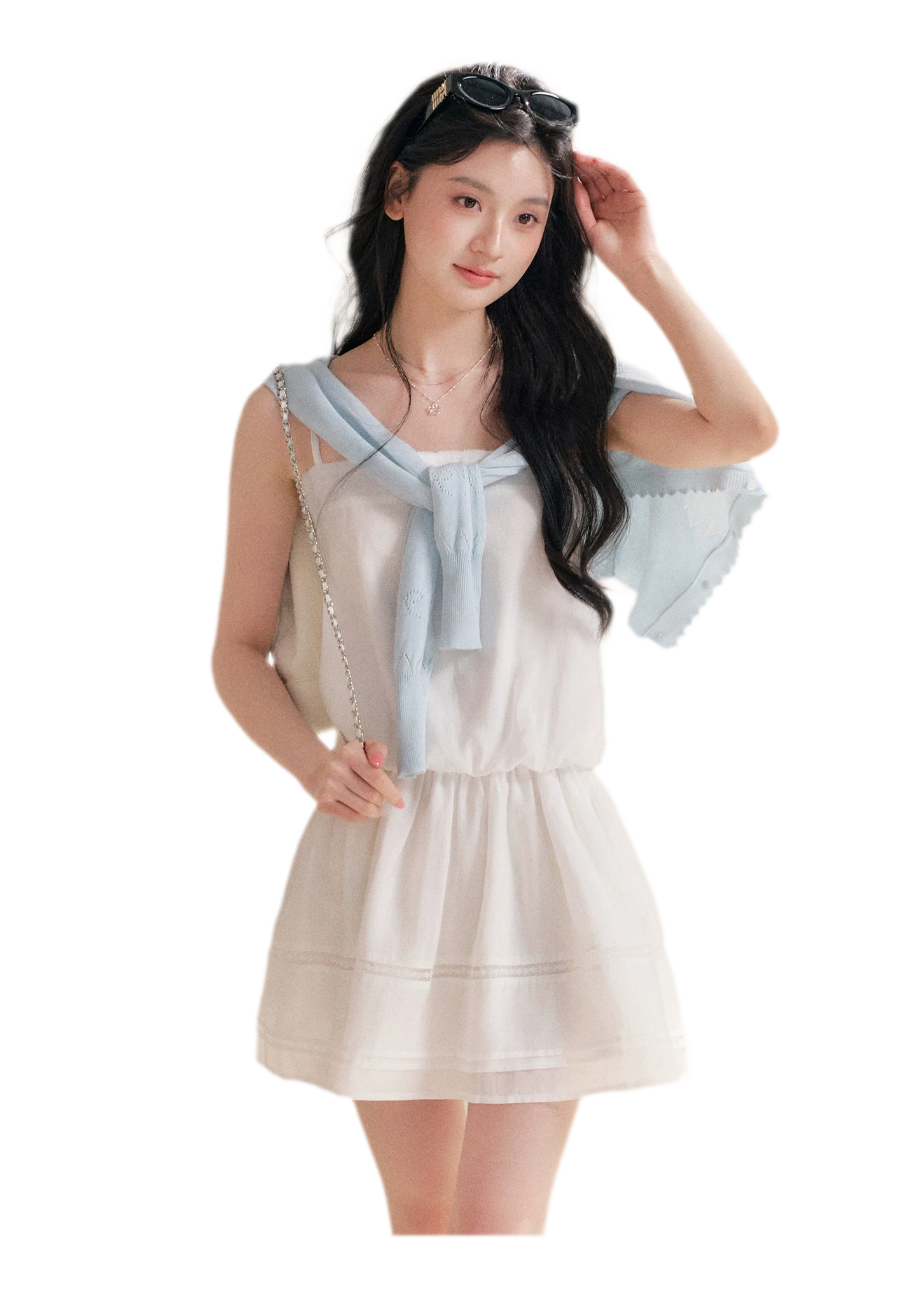 Soft Tencel Lace Dress & Cardigan Set