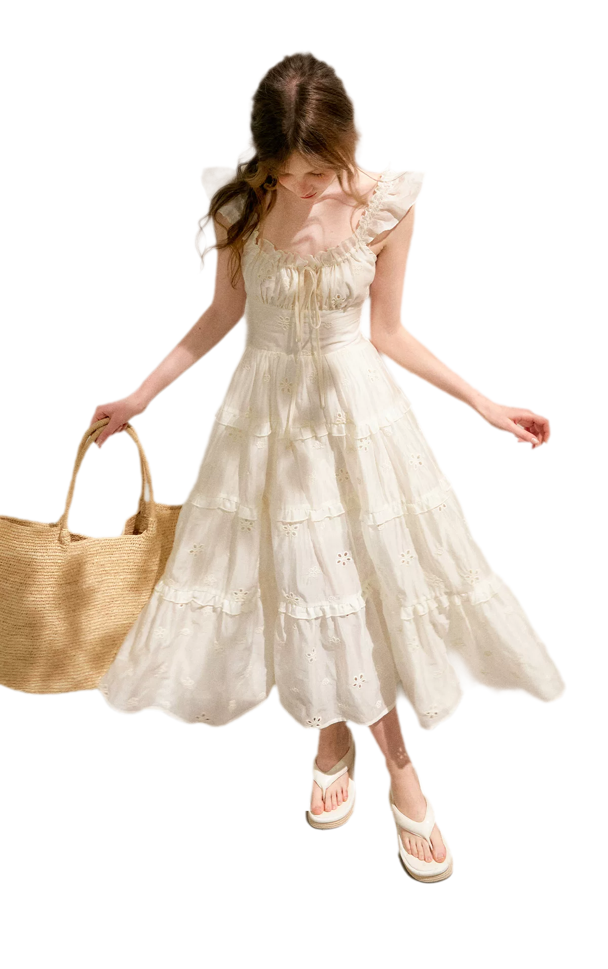 Embroidered Floral Tie-Waist Dress