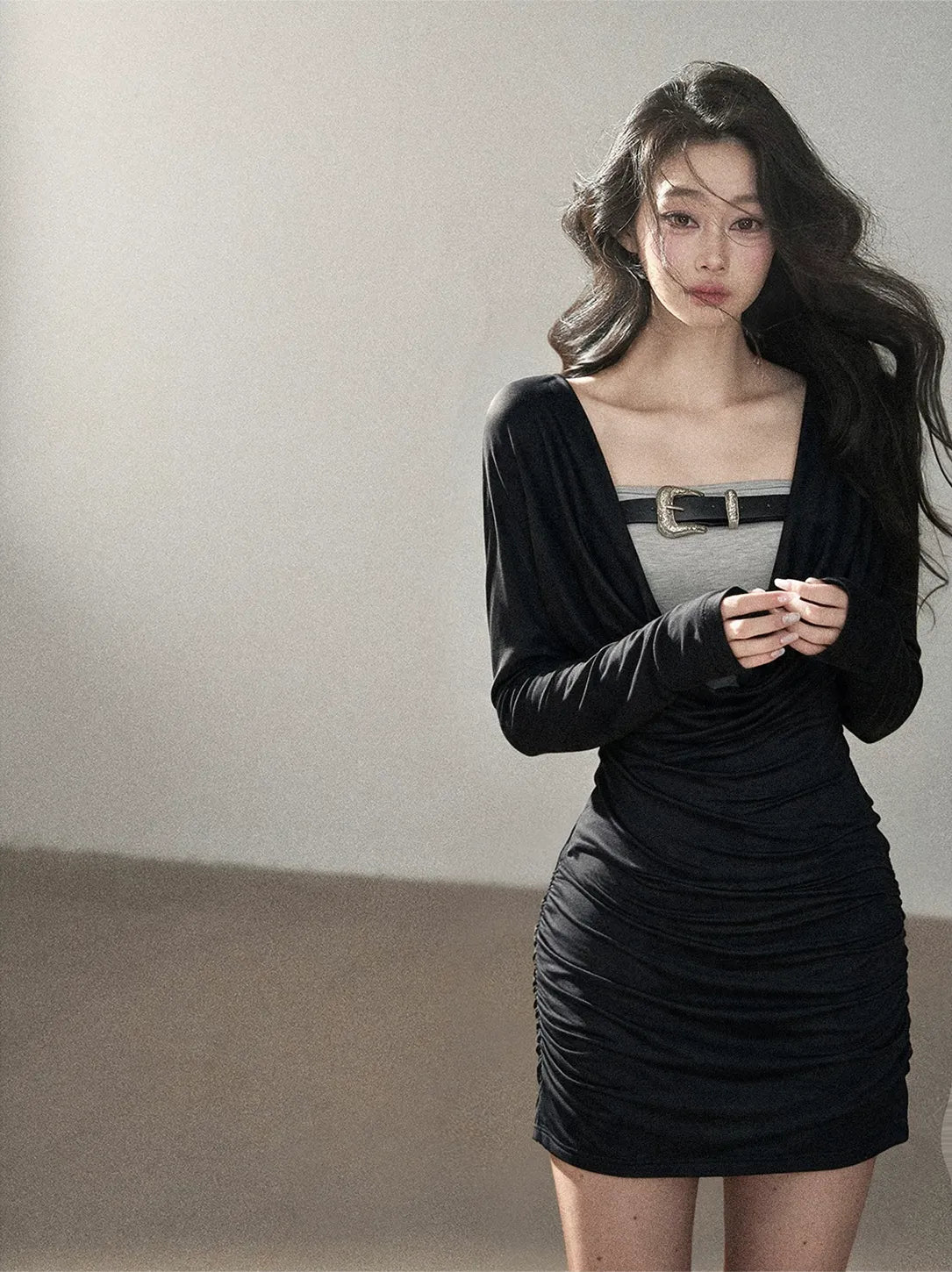 Draped Cowl Double-Layer Top