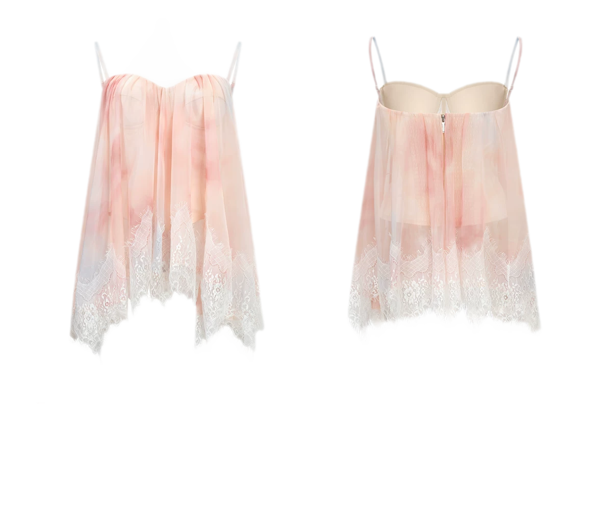 Fishbone Ruffle Chiffon Bustier Top