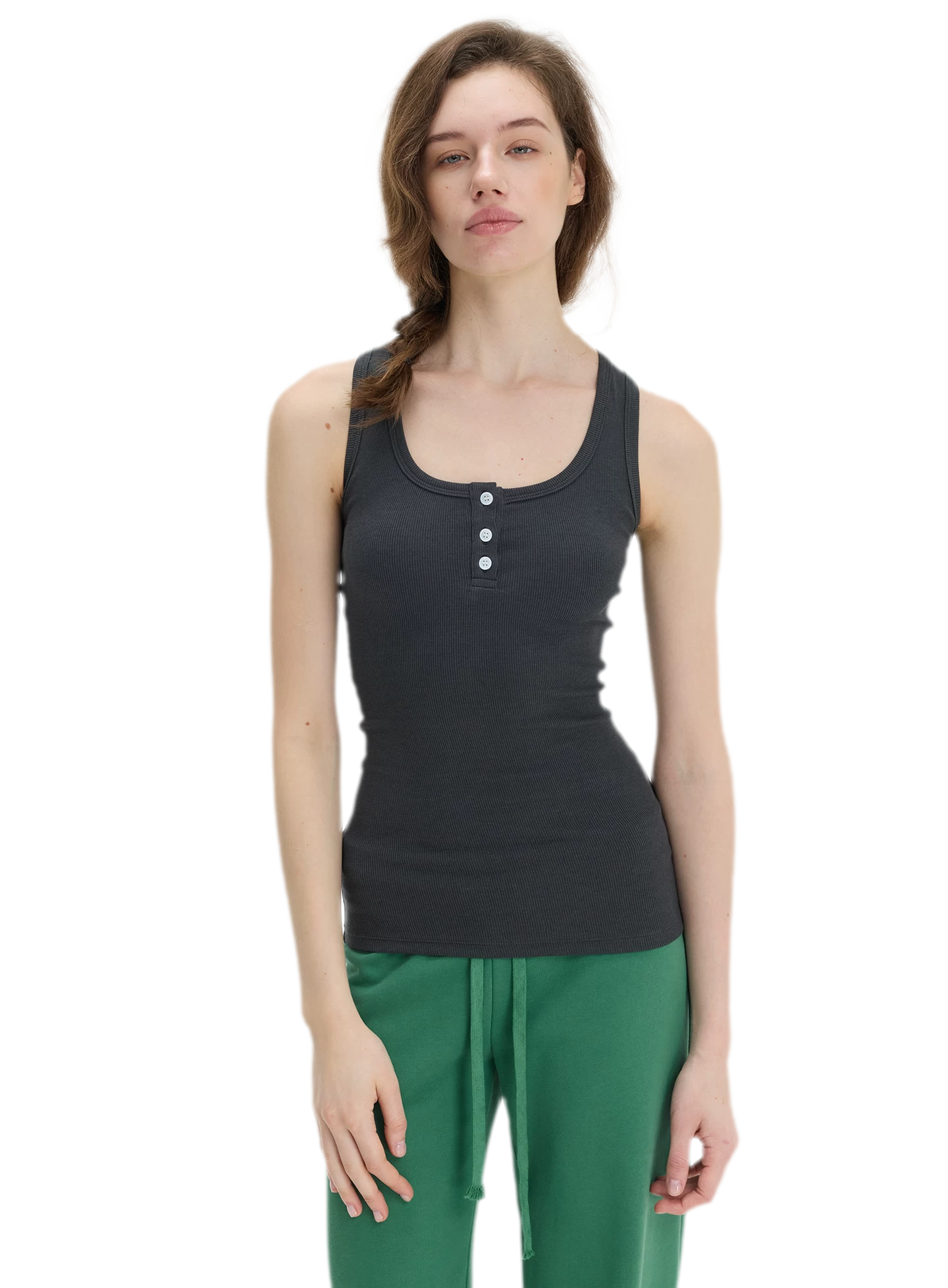 Ribbed Slim-Fit Henley Tank