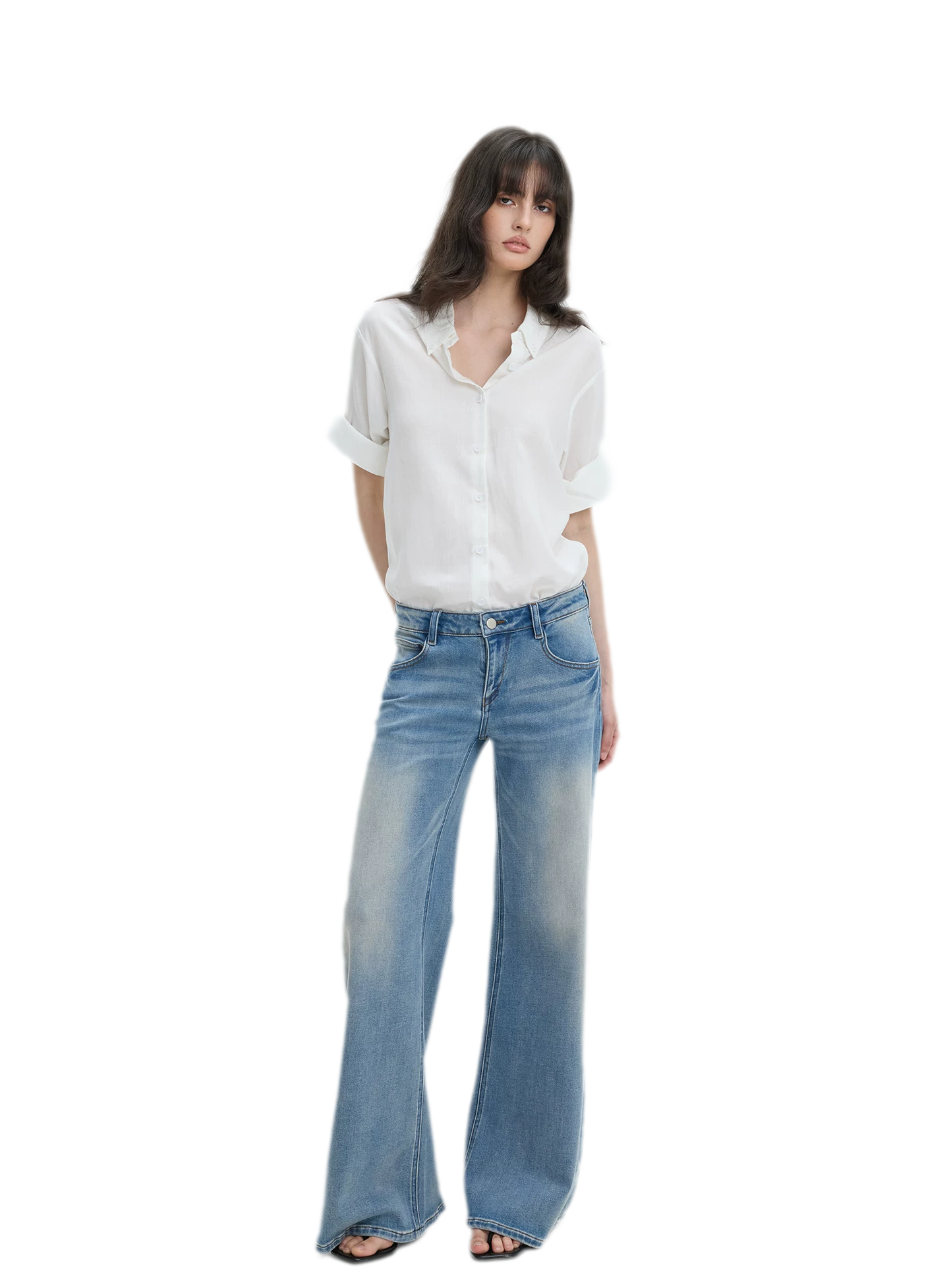 Washed Low-Rise Wide-Leg Jeans