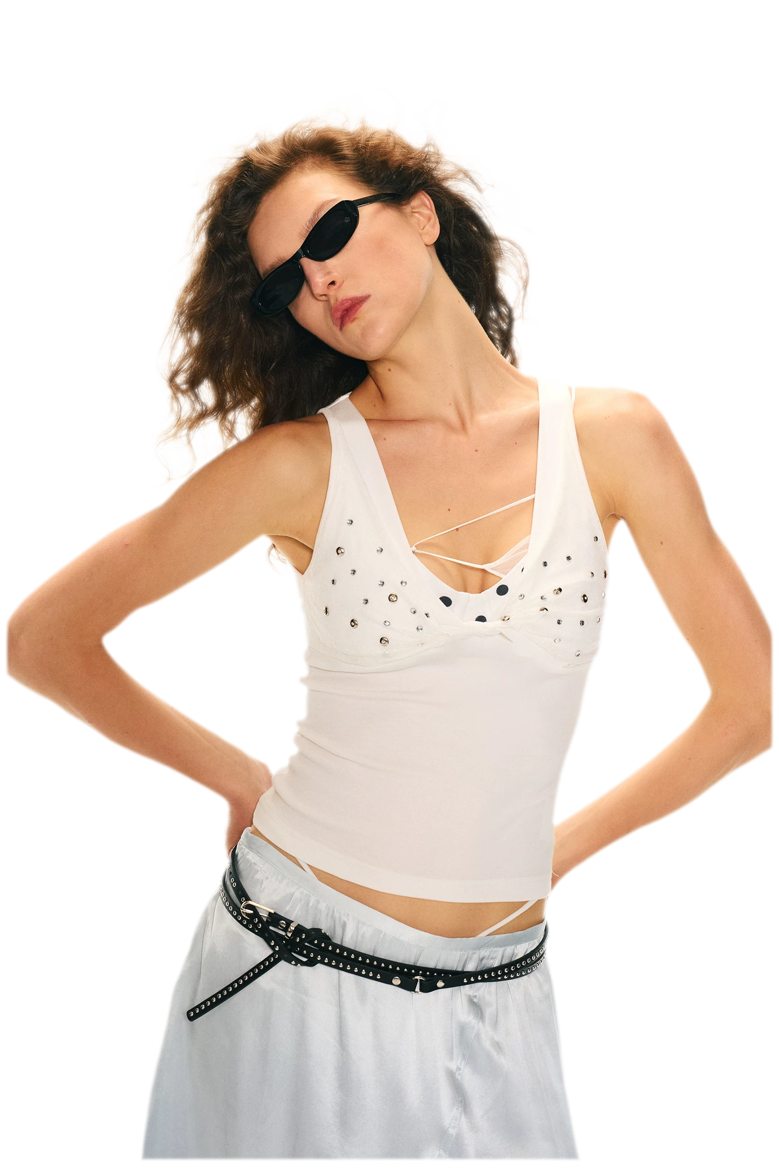 Leopard Print Rhinestone V-neck Camisole
