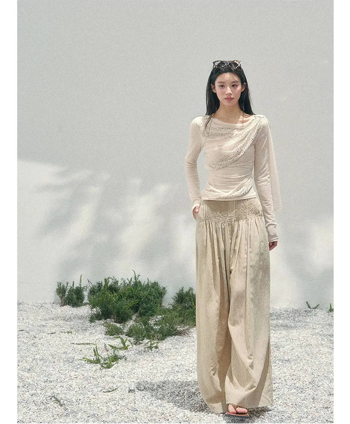 Mesh Drape Rhinestone Top | Final Sale