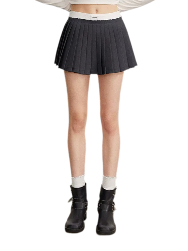 Contrast Pleated A-Line Mini Skirt