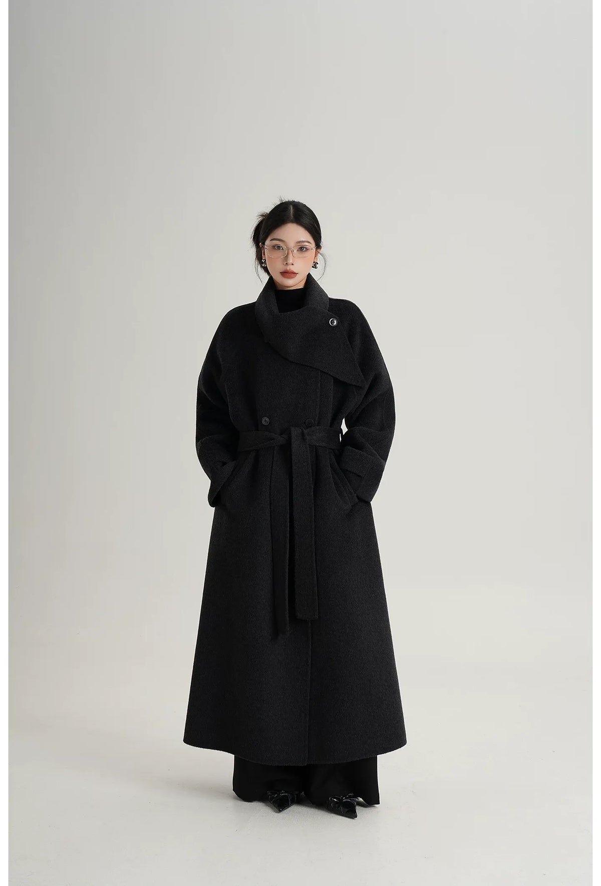 Hand-Stitched Belted Wool Coat