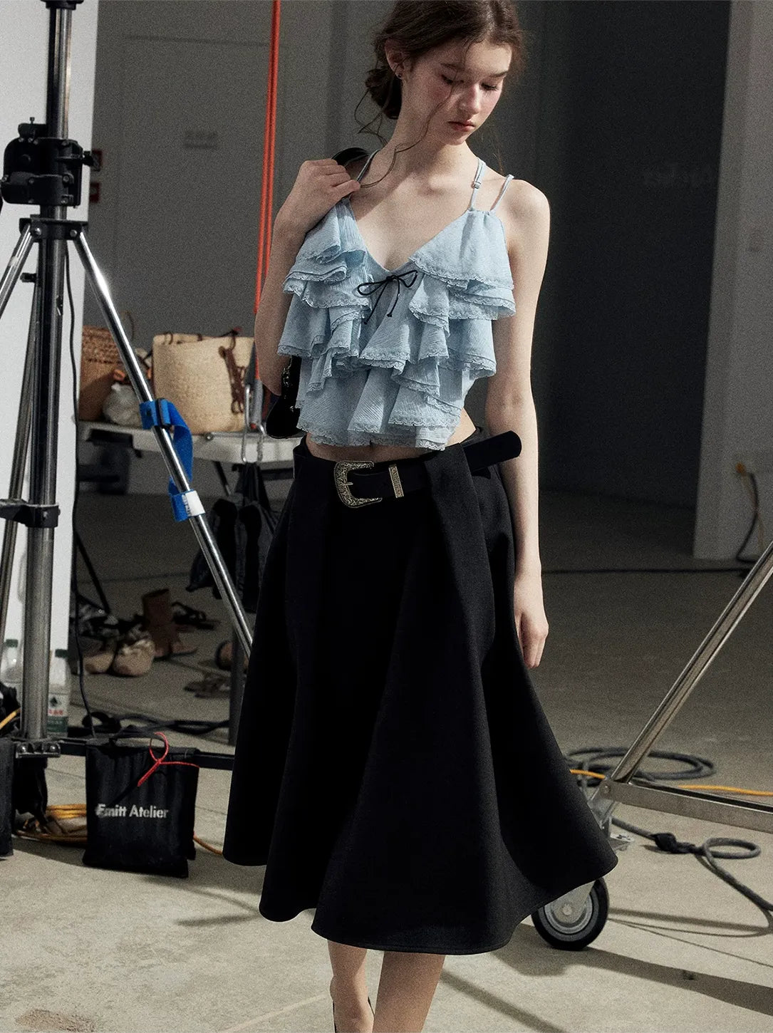 Pleated V-Neck Set