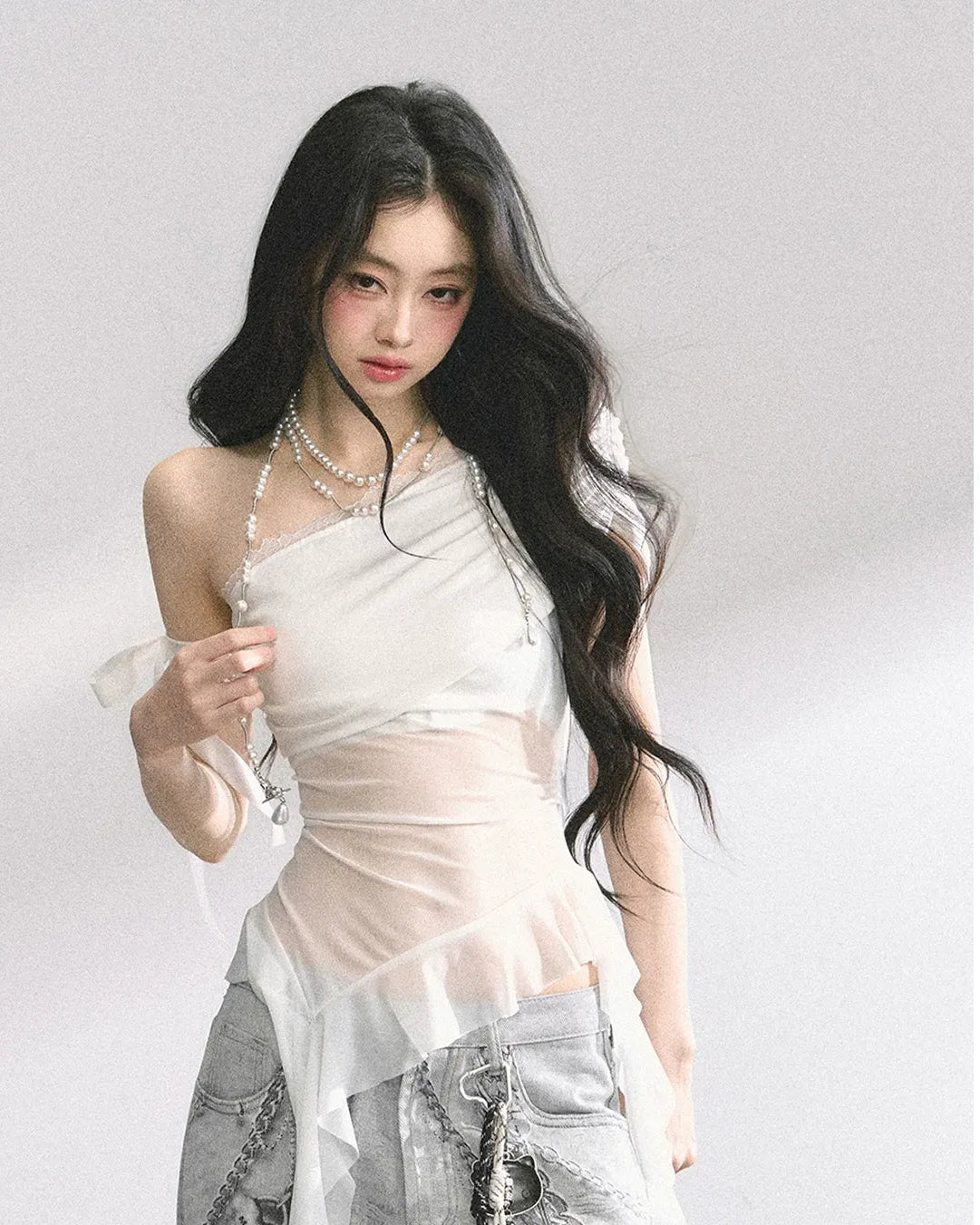 AOMALM Sheer Asymmetric Mesh Tee – view 23