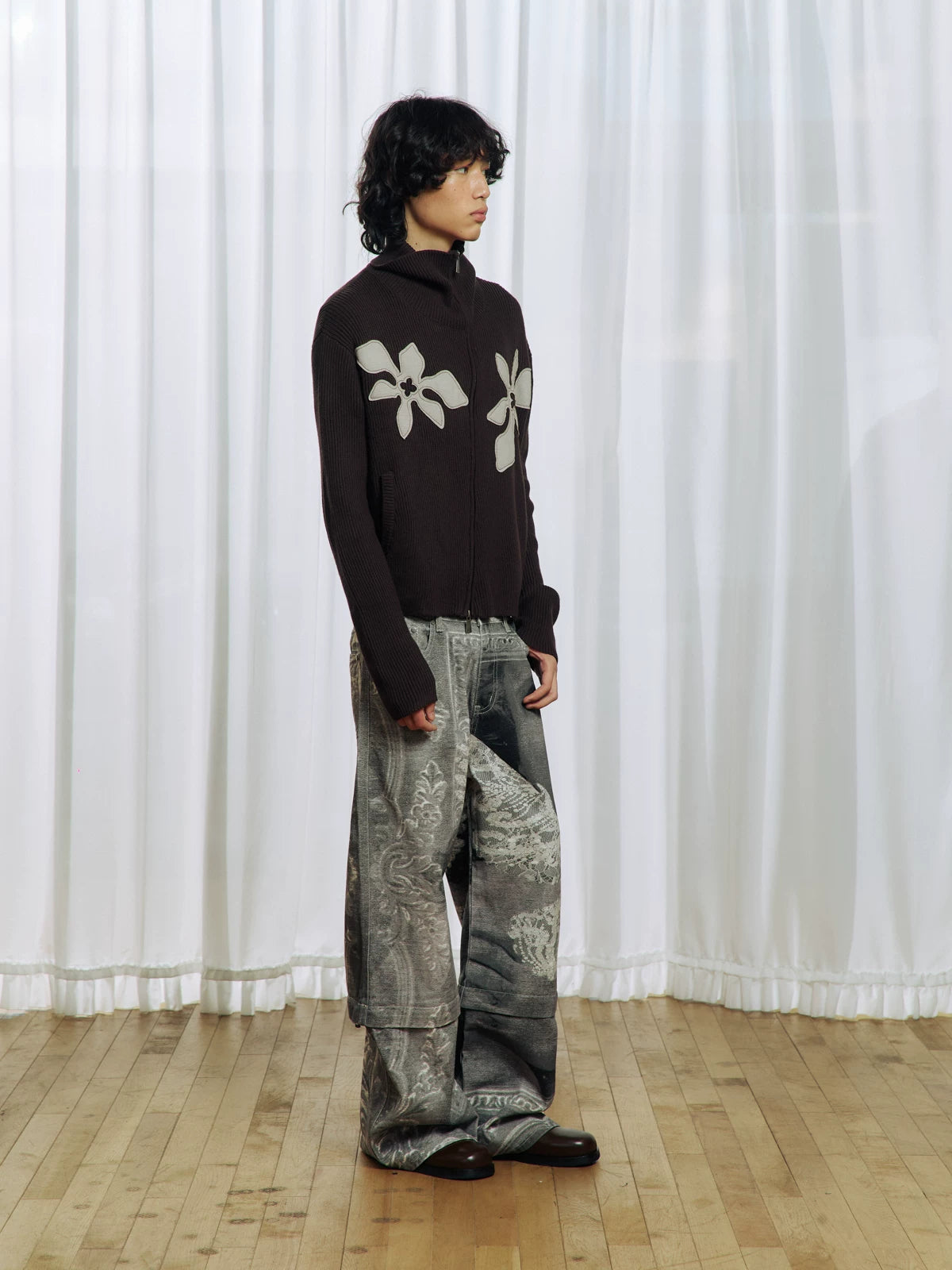 Appliqué Zip-Up Knit Jacket