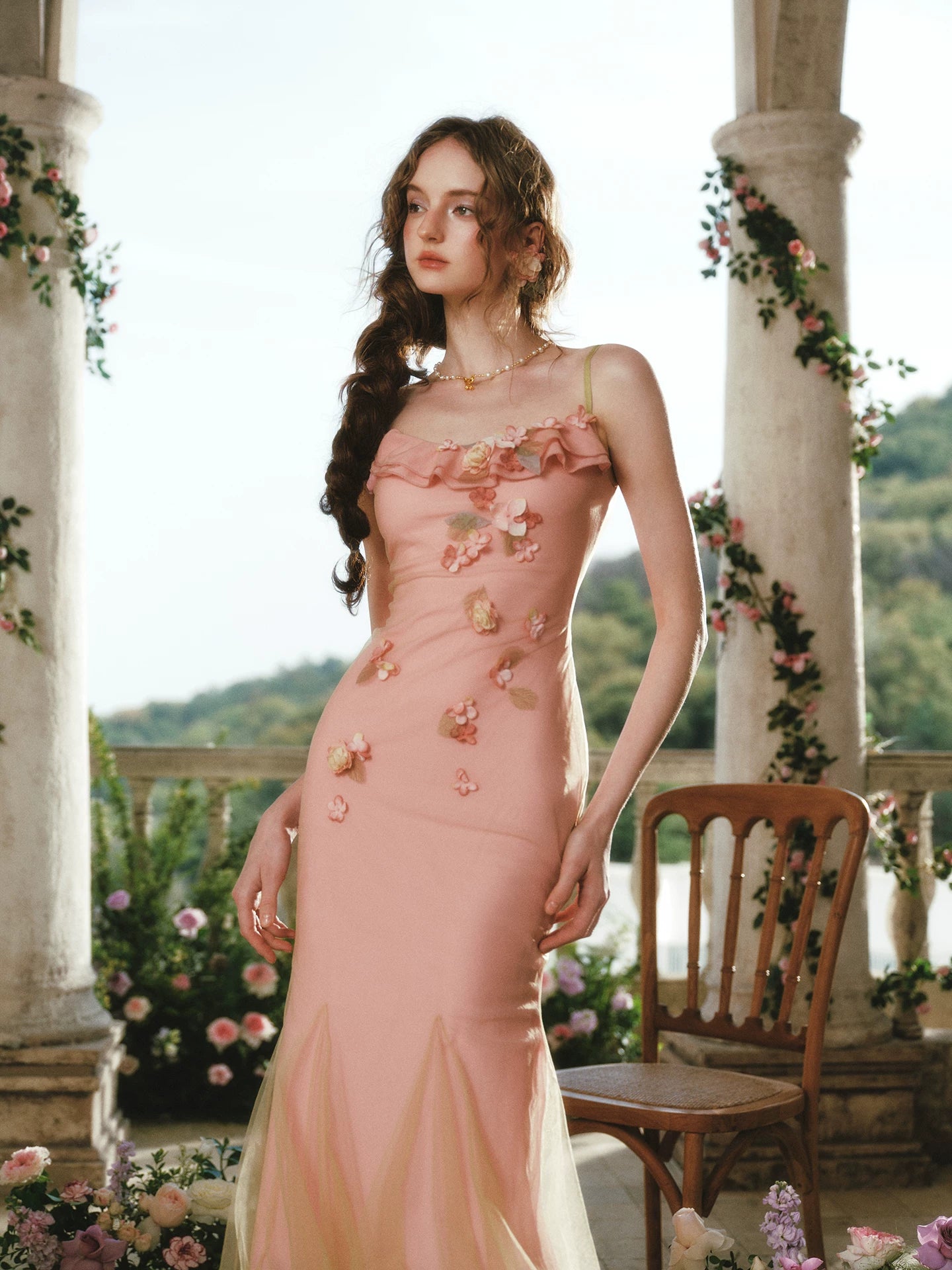 Floral Mesh Mermaid Midi Dress