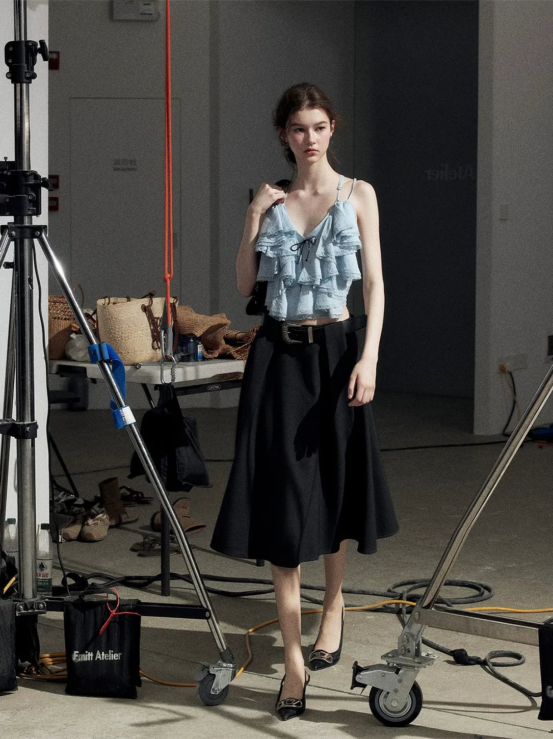 Pleated V-Neck Set