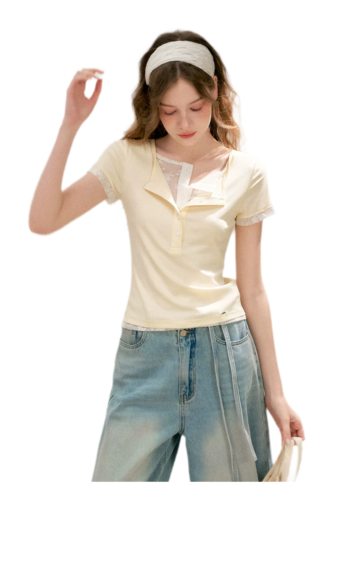 Double-Layer Collar Lace T-Shirt